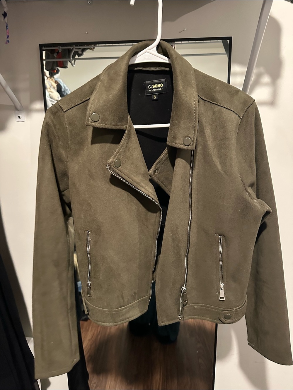 Ci Sono Olive Suede Biker Jacket